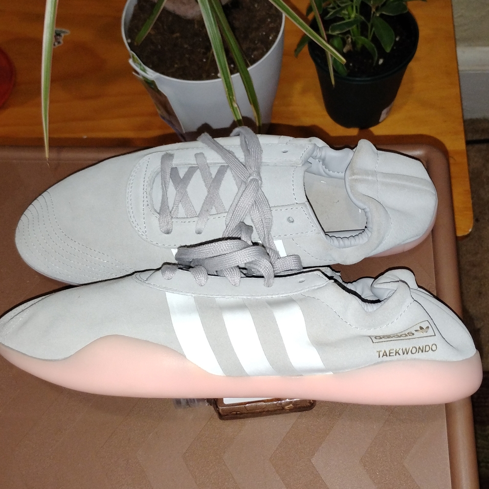 adidas Gray and Pink Taekwondo Sneakers